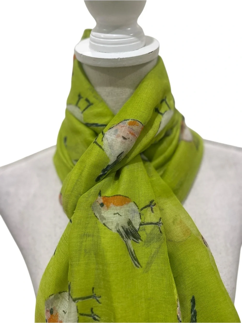 Unbranded chartreuse orange Bird-Print Lightweight viscose Scarf 74 x 34 inches